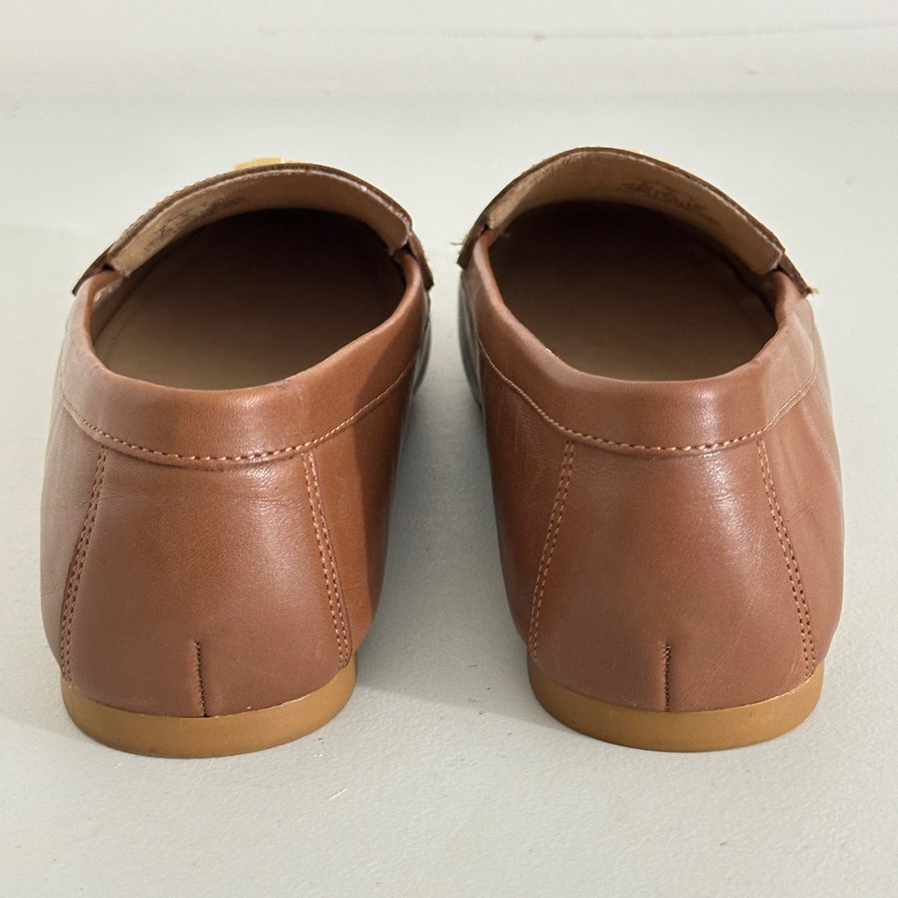 LRL Ralph Lauren Averie Brown Leather Loafers Gold Monogram Womens 8 US 39 EU - Picture 4 of 11
